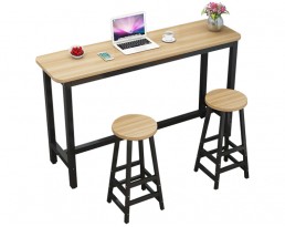 Bar Table Set 1+2 - Light Wooden Table with Black Legs (Single)