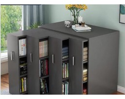 (Pre-order) Sliding Book Cabinet 100cm - Brown/Light Wooden/White/Grey