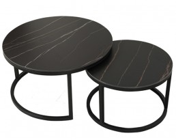 Coffee Table 627-Black Marbling &Black Frame 2 in 1
