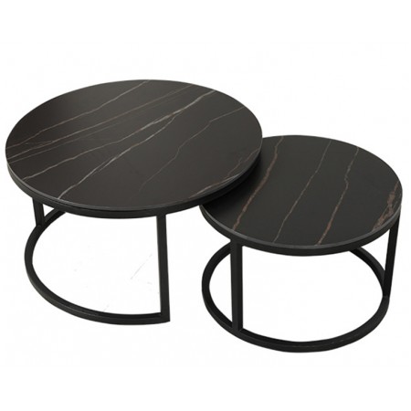 Coffee Table 627-Black Marbling &Black Frame 2 in 1