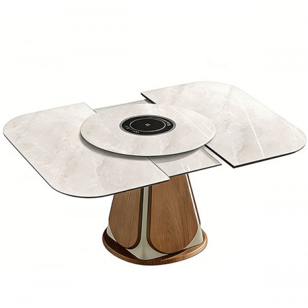 Super Crystal Stone Extendable Dining Table Type 9026-15 Rotating With Induction Cooker