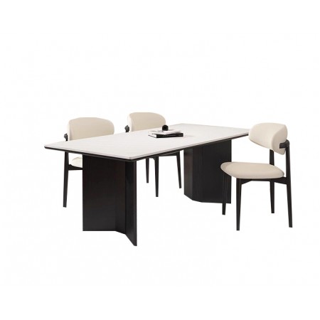 Pure white matte thickened rock slab DiningTable1+4(Pre-order)XW-DTS010