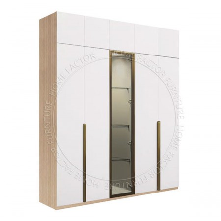 Long Door Glass Wardrobe+Top-2Door&1Galss&2Door Light Wood&White Champagne Door Frame