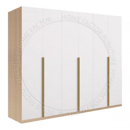 Long Door Wardrobe-6Doors Light Wood&White