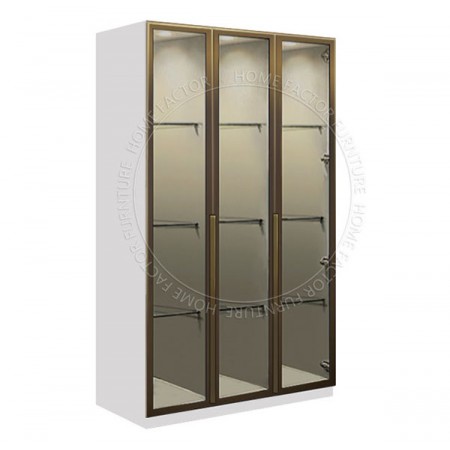 Long Door Glass Wardrobe-3Glass Door White Champagne Door Frame