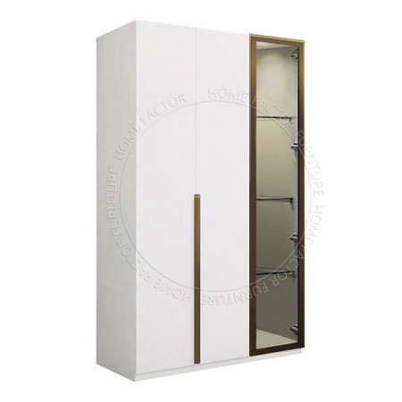 Long Door Glass Wardrobe-2Door&1Glass Door White Champagne Door Frame