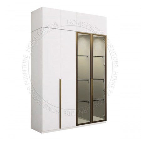 Long Door Glass Wardrobe+TOP-2Door&2Glass Door White Champagne Door Frame