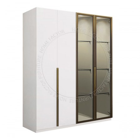 Long Door Glass Wardrobe-2Door&2Glass Door White Champagne Door Frame