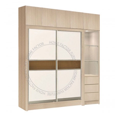 Sliding Door Wardrobe Light wood &Tea-colored glass door LB1