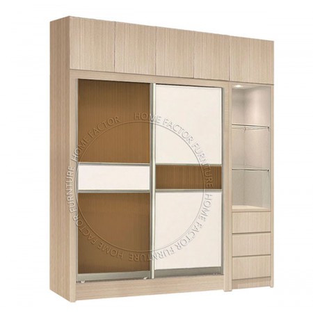 Sliding Door Wardrobe Light wood &Tea-colored glass door LB2
