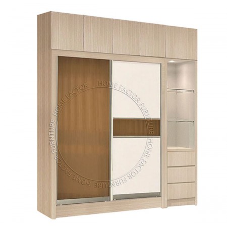 Sliding Door Wardrobe Light wood &Tea-colored glass door LB5