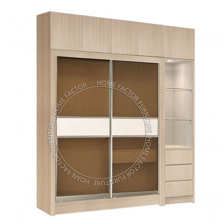 Sliding Door Wardrobe Light wood &Tea-colored glass door LB6