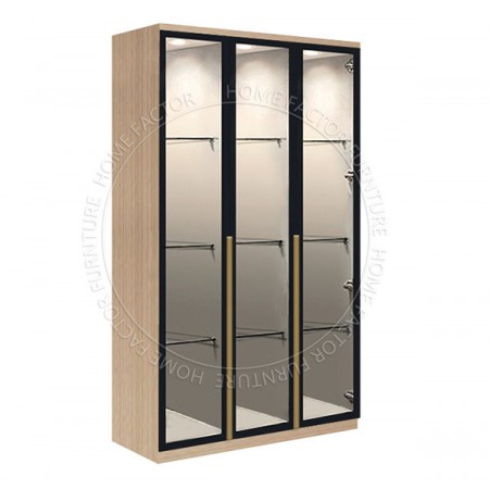 Long Door Glass Wardrobe-3Glass Door Light Wood&White