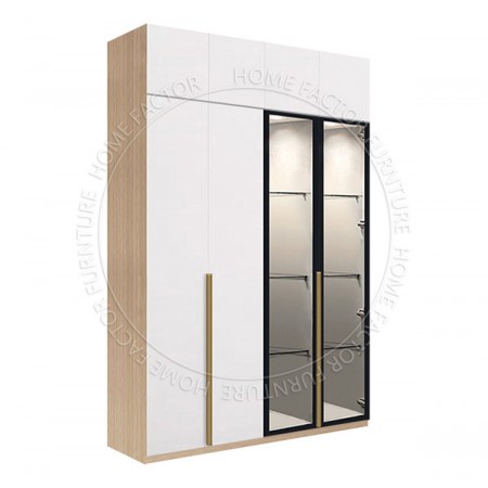Long Door Glass Wardrobe+Top-2Door&2Galss Light Wood&White