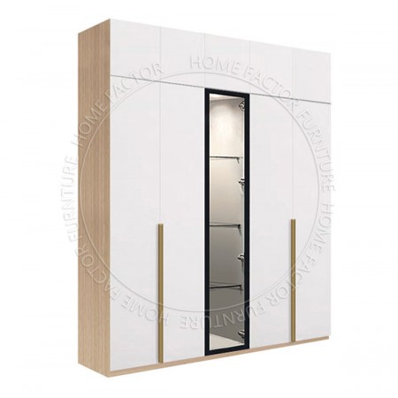 Long Door Glass Wardrobe+Top-2Door&1Galss&2Door Light Wood&White