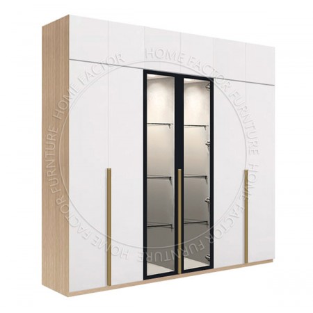 Long Door Glass Wardrobe+Top-2Door&2Galss&2Door Light Wood&White