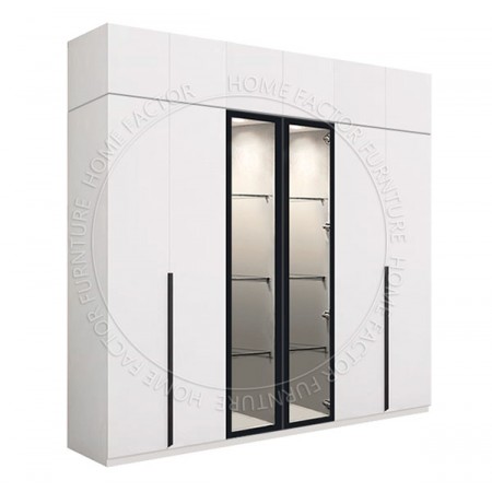 Long Door Glass Wardrobe+Top-2Door&2Galss&2Door White