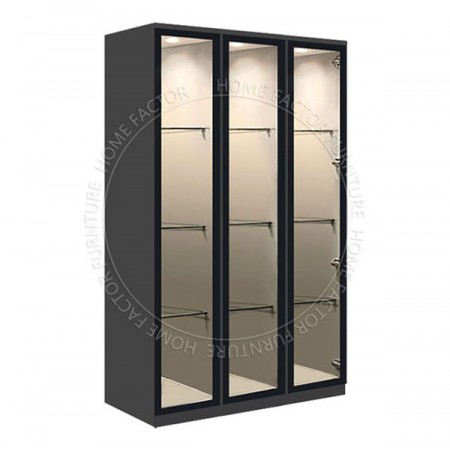 Long Door Glass Wardrobe-3Glass Door Grey