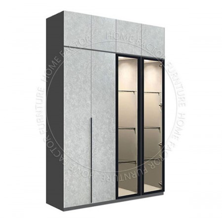 Long Door Glass Wardrobe+Top-2Door&2Galss Grey